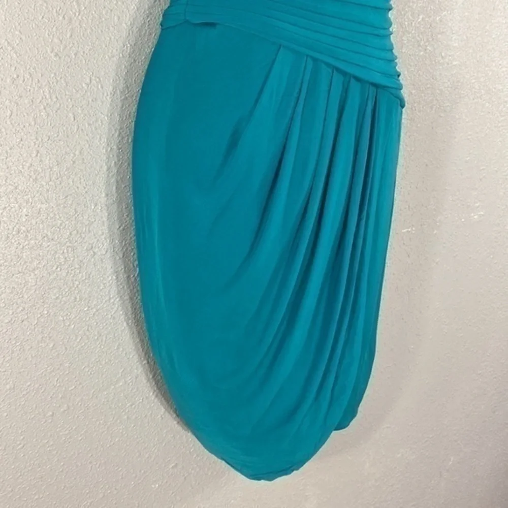BCBGMaxazria Helyn Blue Jade gathered halter bodycon dress